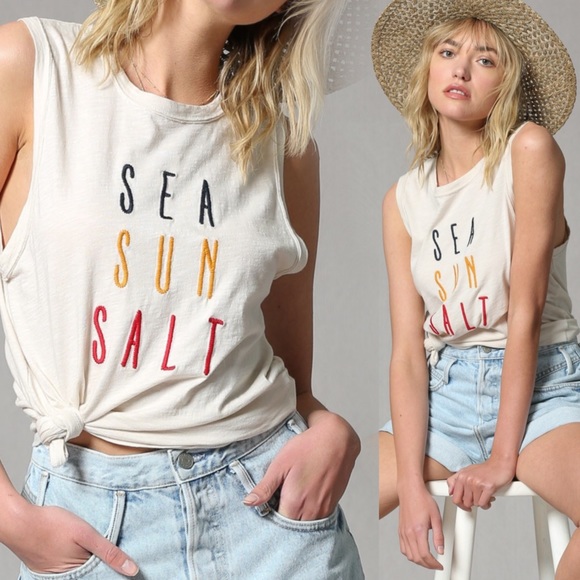 Sea Sun Salt Embroidered Graphic Tee | Cotton Tank - Picture 3 of 7